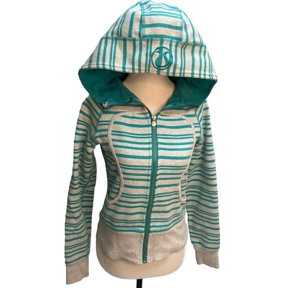 LULULEMON Grey Scuba Hoodie w/Green Stripe Size 4 - Picture 1 of 11